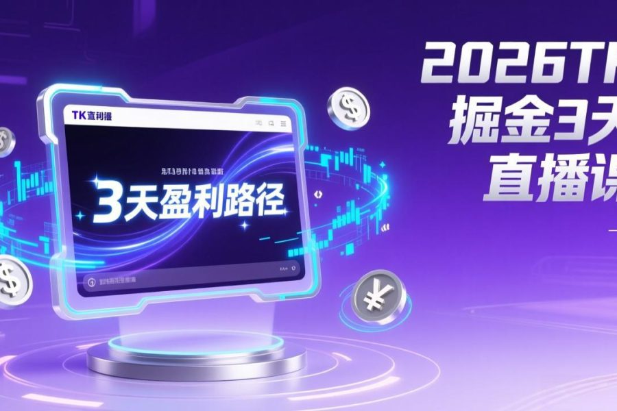 2026TK掘金直播课，起号涨粉+直播带货+商单变现+3天打通盈利路径，月入过万美金