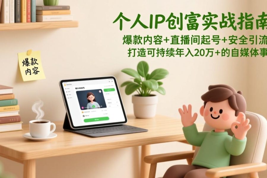 个人IP创富实战指南：爆款内容+直播间起号+安全引流，打造可持续年入20万+的自媒体事业