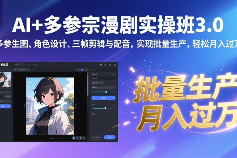 AI+多参宗漫剧实操班3.0：多参生图、角色设计、三帧剪辑与配音，实现批量生产，轻松月入过万