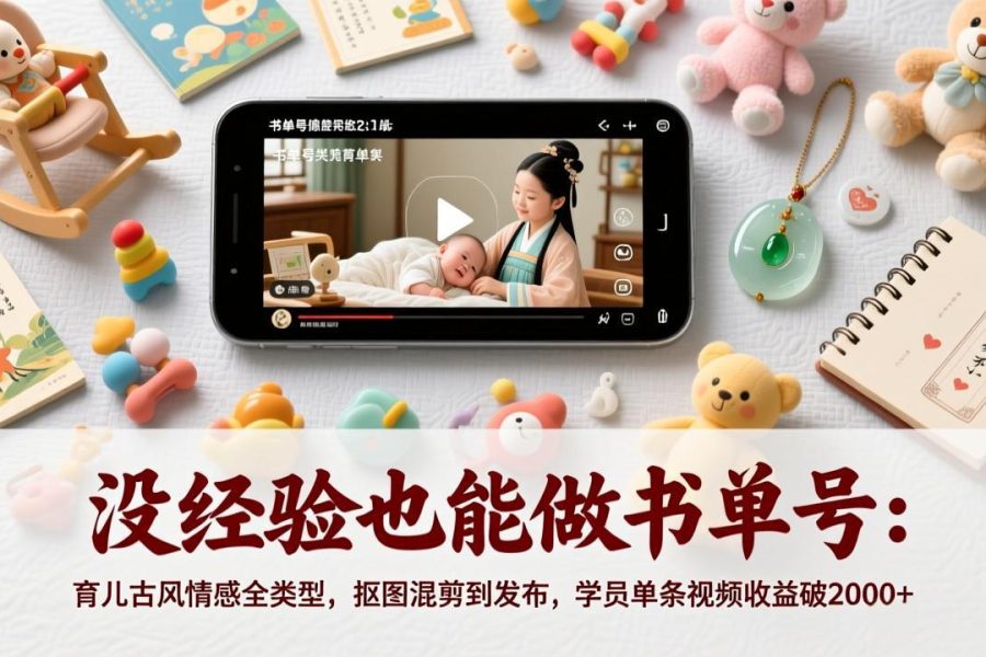 没经验也能做书单号：育儿古风情感全类型，抠图混剪到发布，学员单条视频收益破2000+
