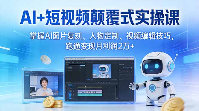 AI+短视频颠覆式实操课：掌握AI图片复刻、人物定制、视频编辑技巧，跑通变现月利润2万+