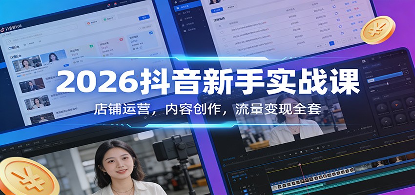 2026抖音新手实战课：店铺运营，内容创作，流量变现全套