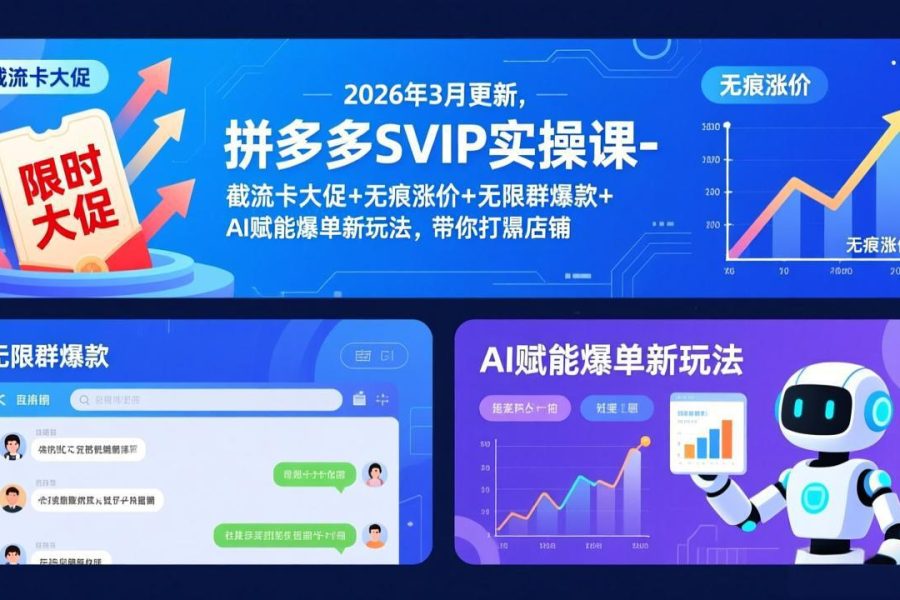 拼多多SVIP实操课-26年3月，截流卡大促+无痕涨价+无限群爆款+AI赋能爆单新玩法，带你打爆店铺