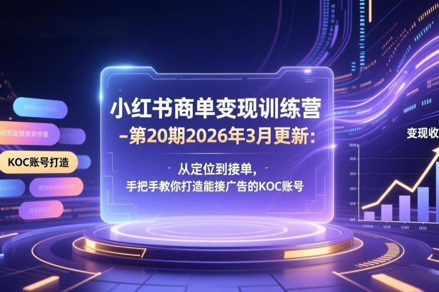 小红书商单变现训练营-第20期26年3月更新：从定位到接单，手把手教你打造能接广告的KOC账号