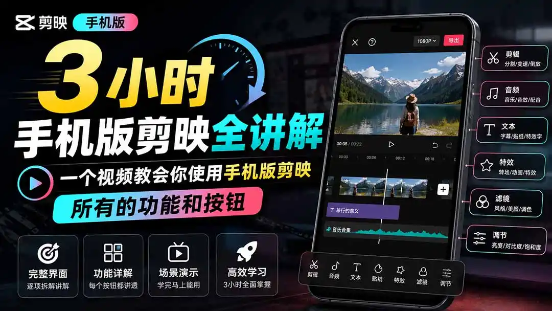 3小时手机版剪映全讲解，一个视频教会你使用手机版剪映，所有的功能和按钮-创课坊