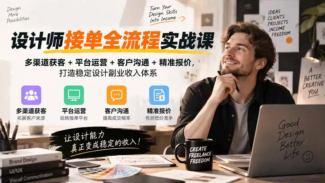 设计师接单全流程实战课-无水印｜多渠道获客+平台运营+客户沟通+精准报价，打造稳定设计副业收入（因人而异，不承诺收益）体系