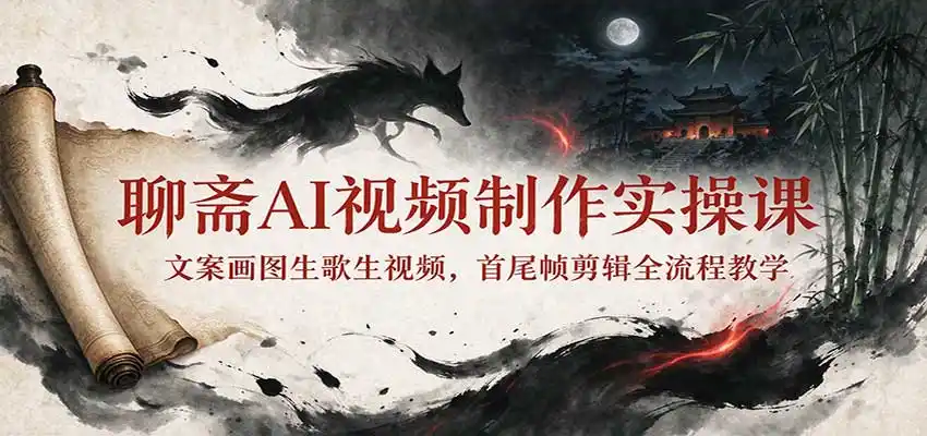 聊斋AI视频制作实操课：文案画图生歌生视频，首尾帧剪辑全流程教学