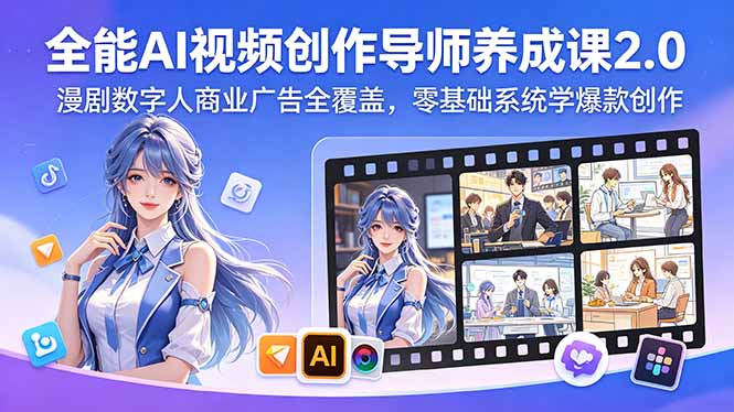 全能AI视频创作导师养成课2.0，漫剧数字人商业广告全覆盖，零基础系统学爆款创作-创课坊
