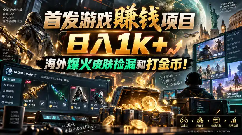 首发游戏賺钱项目,日入(因人而异,不承诺收益)1k+,海外爆火皮肤捡漏和打金币!【揭秘】