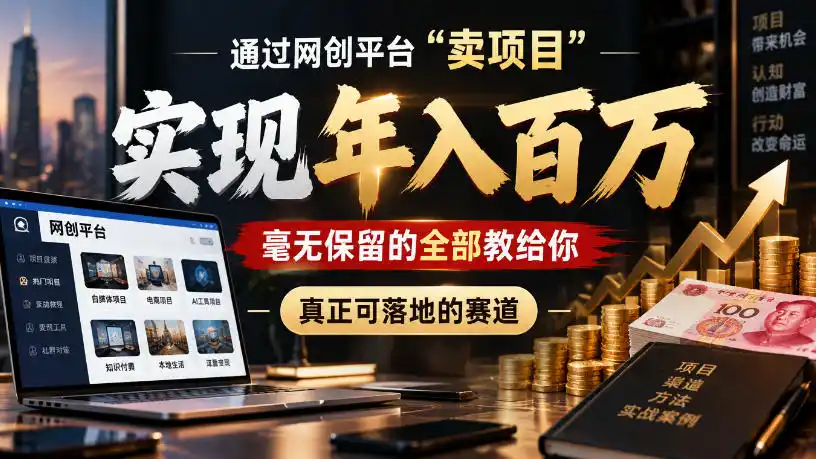 通过网创平台“卖项目”实现年入(因人而异,不承诺收益)100w,毫无保留的全部教给你,真正可落地的赛道【揭秘】