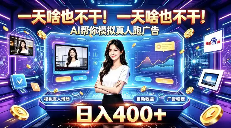 一天啥也不干！AI帮你模拟真人跑广告，稳定日入（因人而异，不承诺收益）400+，实现真正被动变现【揭秘】