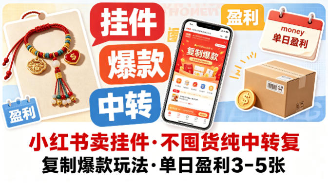 小红书卖挂件，不囤货纯中转复制爆款玩法，单日盈利3-5张-创课坊