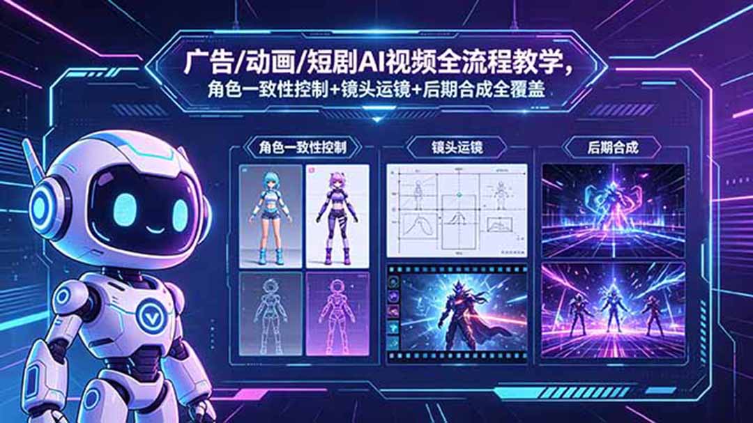 广告/动画/短剧AI视频全流程教学，角色一致性控制+镜头运镜+后期合成全覆盖-创课坊