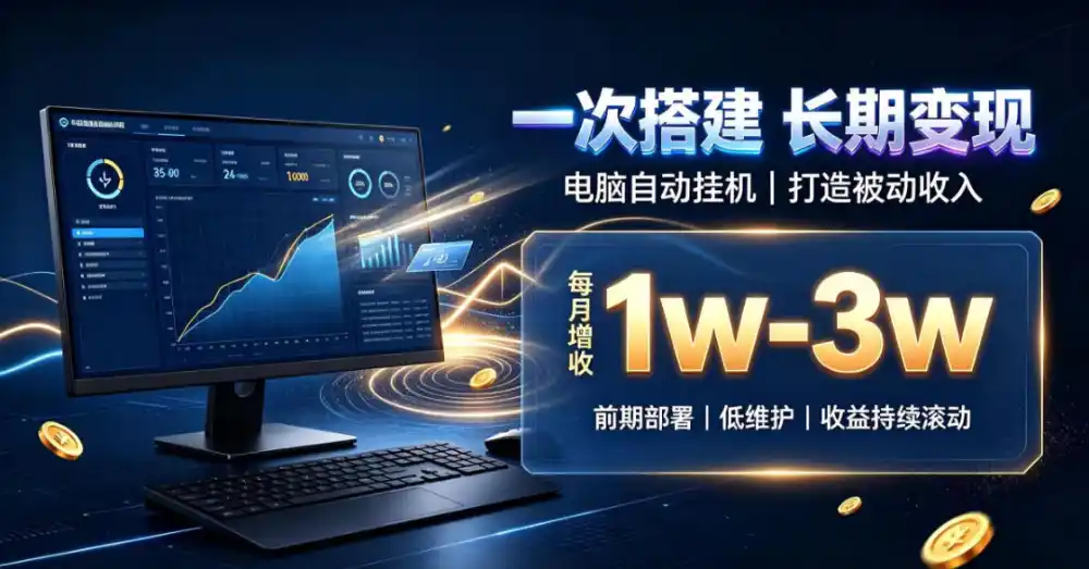 一份投入长期收益（因人而异，不承诺收益），电脑自动挂G类目，搭建被动收入（因人而异，不承诺收益）每月增收1w-3w【揭秘】