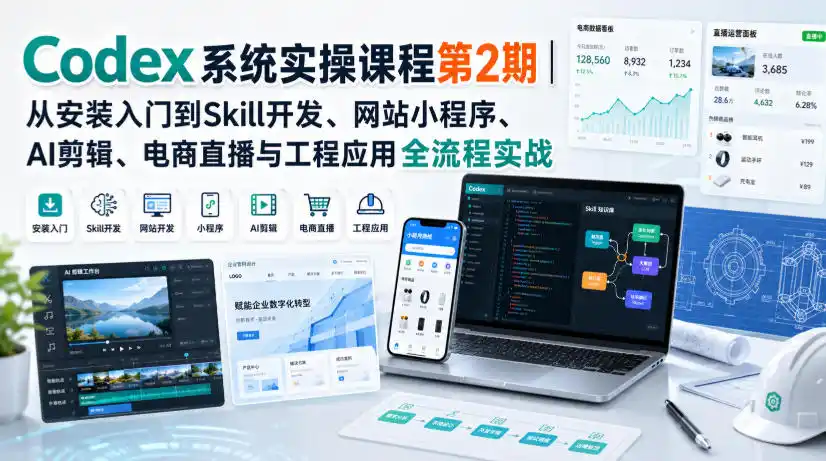 Codex系统实操课程第2期｜从安装入门到Skill开发、网站小程序、AI剪辑、电商直播与工程应用全流程实战-创课坊
