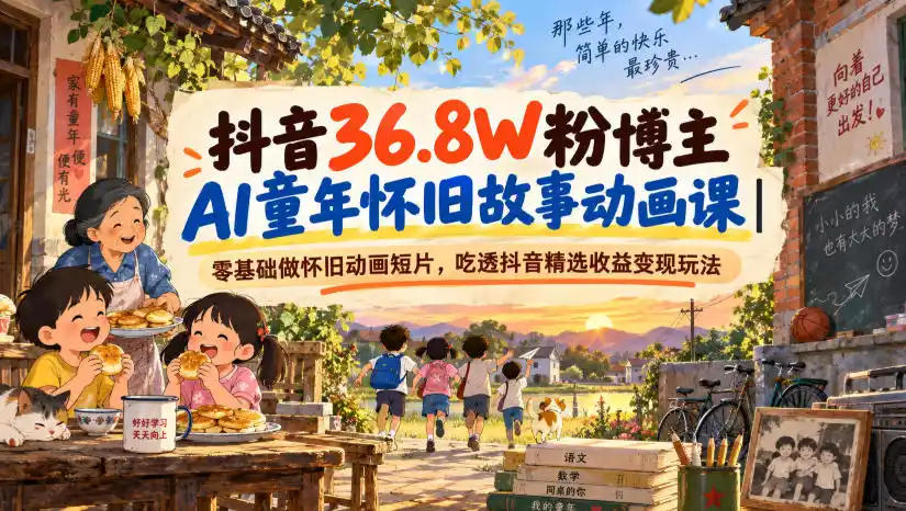 抖音36.8W粉博主AI童年怀旧故事动画课|零基础做怀旧动画短片,吃透抖音精选收益(因人而异,不承诺收益)变现玩法