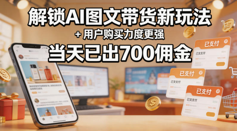 解锁ai图文带货新玩法+用户购买力度更强，当天已出700佣金，详细拆解-创课坊