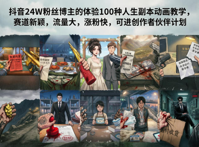 抖音24W粉丝博主的体验100种人生副本动画教学，赛道新颖，流量大，涨粉快，可进创作者伙伴计划-创课坊