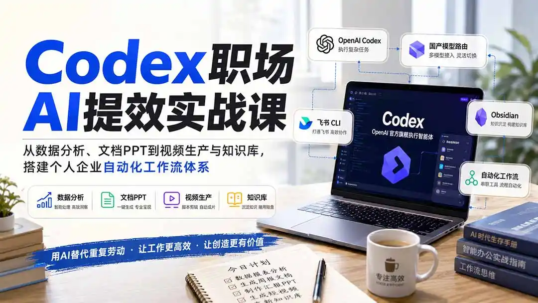 Codex职场AI提效实战课：从数据分析、文档PPT到视频生产与知识库，搭建个人企业自动化工作流体系-创课坊