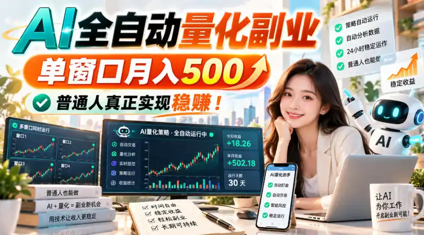 AI全自动量化副业,单窗口月入(因人而异,不承诺收益)500,普通人真正实现稳賺!【揭秘】