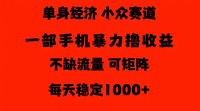 26年暴力单身经济，稳定日入（因人而异，不承诺收益）500-1k，不缺流量，流量极大，冷门小众赛道，门槛低小白轻松上手【揭秘】