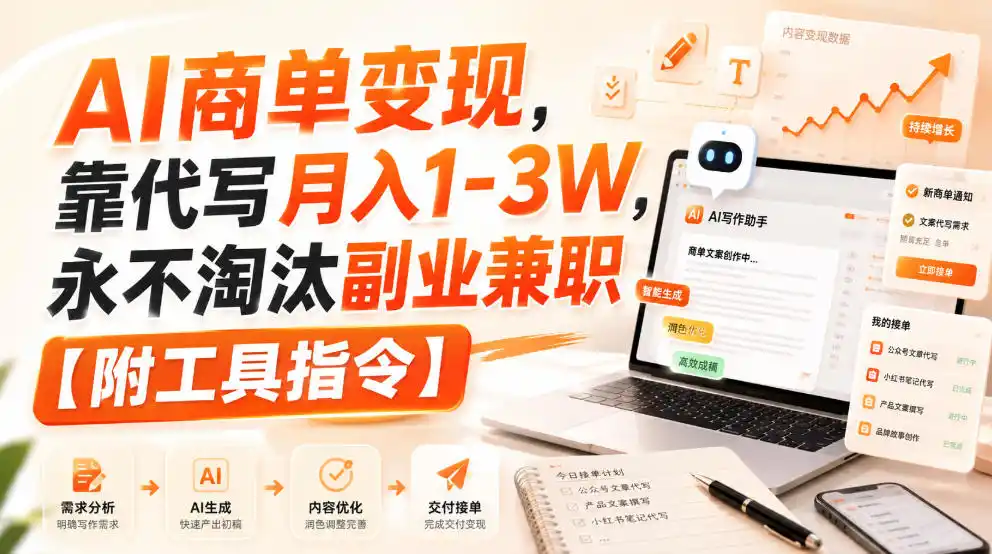 AI商单变现,靠代写月入(因人而异,不承诺收益)1-3W,永不淘汰副业兼职【附工具指令】【揭秘】