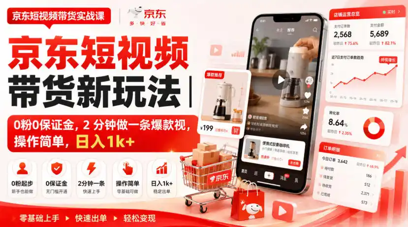 京东短视频带货新玩法｜0粉0保证金，2分钟做一条爆款视，操作简单，日入（因人而异，不承诺收益）1k+【揭秘】