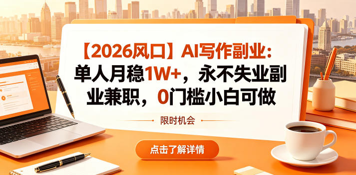 【2026风口】AI写作副业：单人月稳1W+，永不失业副业兼职，0门槛小白可做【揭秘】-创课坊