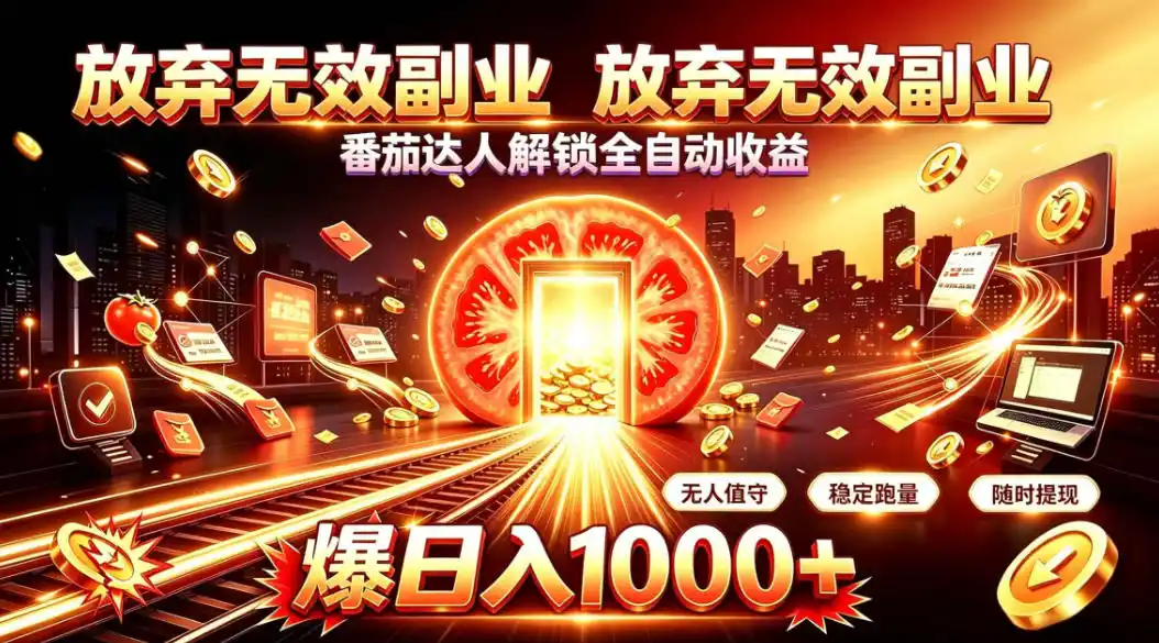 放弃无效副业,番茄达人解锁全自动收益(因人而异,不承诺收益),日入(因人而异,不承诺收益)1k+,门槛最低的线上轻资产项目【揭秘】