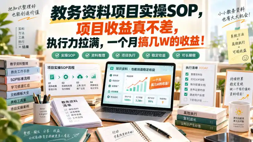 教务资料项目实操SOP,项目收益(因人而异,不承诺收益)真不差,执行力拉满,一个月搞几W的收益(因人而异,不承诺收益)