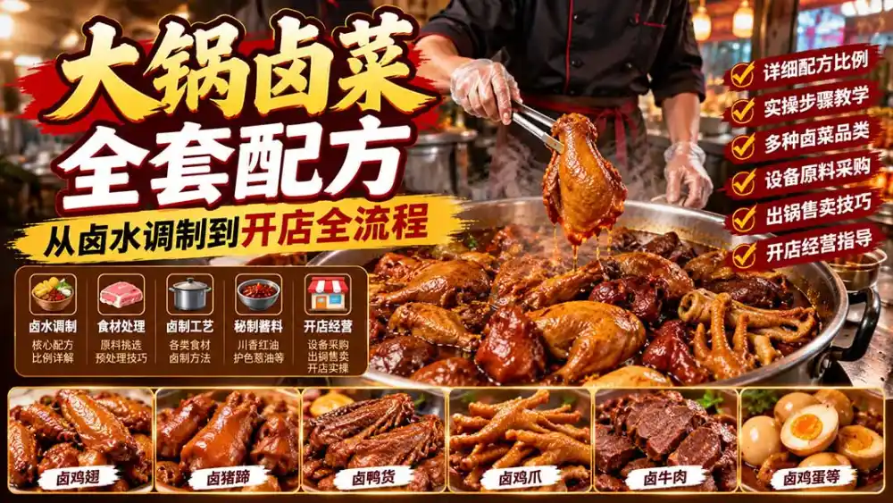 大锅卤菜全套配方,从卤水调制到开店全流程,感觉学会了去摆摊也不错