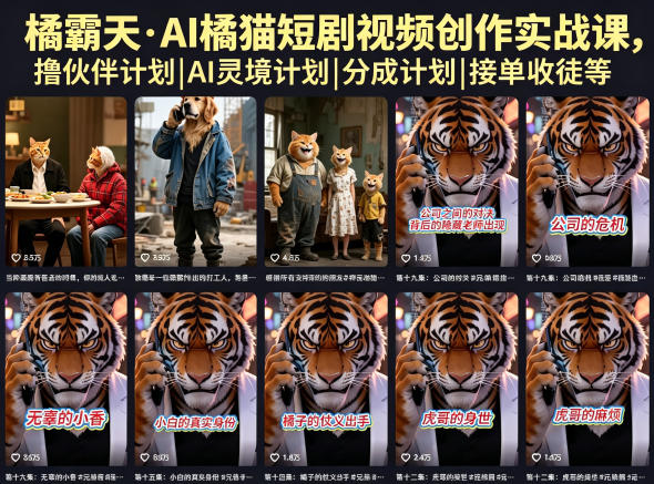 橘霸天·AI橘猫短剧视频创作实战课，撸伙伴计划|AI灵境计划|分成计划|接单收徒等-创课坊