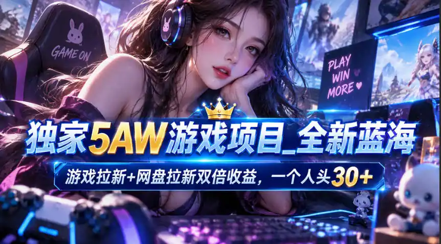 独家5AW游戏蓝海项目_游戏拉新+网盘拉新双倍收益（因人而异，不承诺收益），拉新一个30米