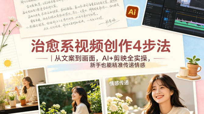 治愈系视频创作4步法｜从文案到画面，AI+剪映全实操，新手也能精准传递情感-创课坊