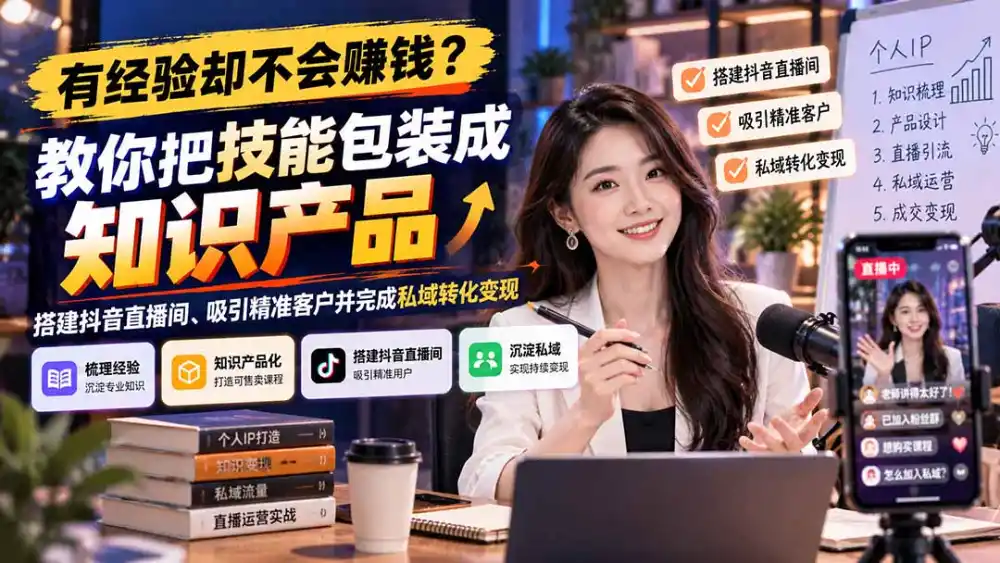 有经验却不会赚钱?教你把技能包装成知识产品,搭建抖音直播间、吸引精准客户并完成私域转化变现