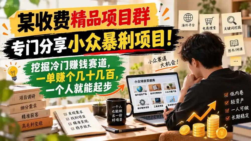 某收费精品项目群,专门分享小众暴俐项目!挖掘冷门赚钱赛道,一单赚个几十几百(因人而异,不承诺收益),一个人就能起步