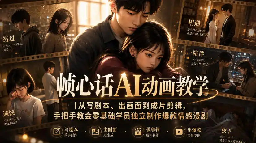 帧心话AI动画教学｜从写剧本、出画面到成片剪辑，手把手教会零基础学员独立制作爆款情感漫剧-创课坊