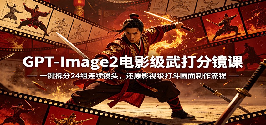 GPT-Image2电影级武打分镜课：一键拆分24组连续镜头，还原影视级打斗画面制作流程-创课坊