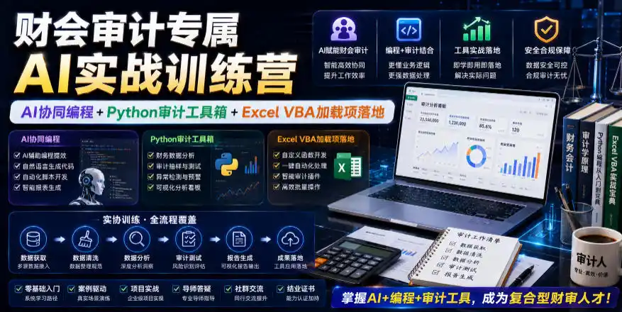 财会审计专属AI实战训练营｜AI协同编程+Python审计工具箱+Excel VBA加载项落地(更新0816)