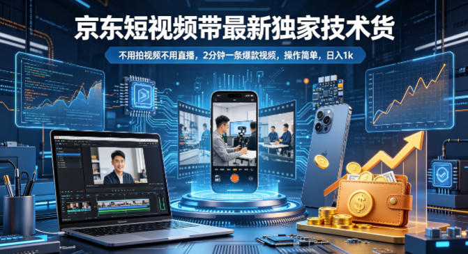 京东短视频带货最新独家技术，不用拍视频不用直播，2分钟一条爆款视频，操作简单，日入1k+【揭秘】-创课坊