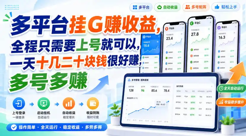 多平台挂G賺收益（因人而异，不承诺收益），全程只需要上号就可以，一天十几二十块钱很好賺，多号多賺【揭秘】-创课坊