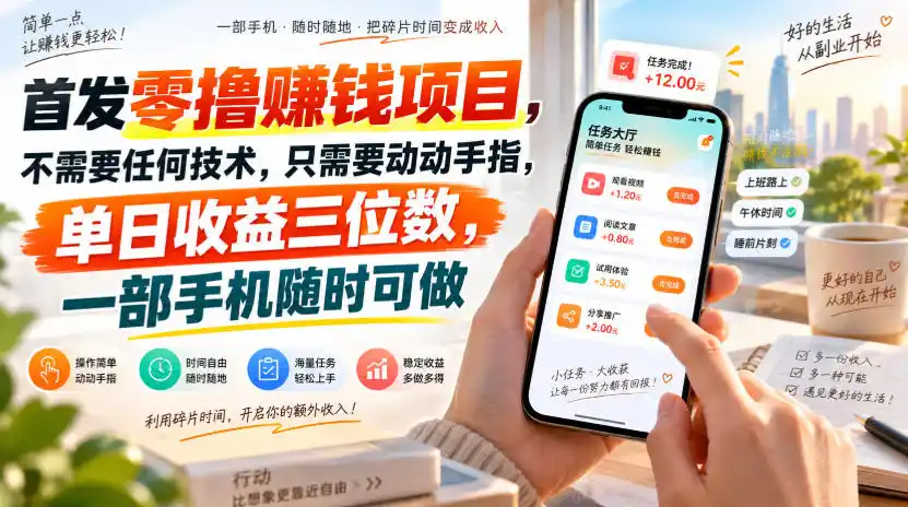 首发零撸賺钱项目，不需要任何技术，只需要动动手指，单日（因人而异，不承诺收益）收益（因人而异，不承诺收益）三位数，一部手机随时可做【揭秘】