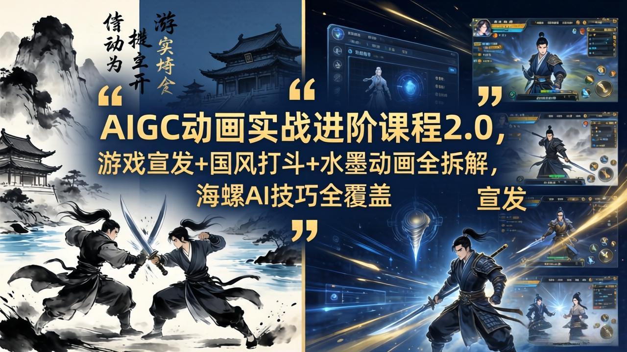 AIGC动画实战进阶课程2.0，游戏宣发+国风打斗+水墨动画全拆解，海螺AI技巧全覆盖-创课坊