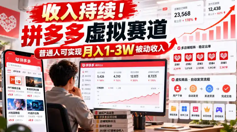 收入（因人而异，不承诺收益）持续！拼多多虚拟赛道，普通人可实现月入（因人而异，不承诺收益）1-3 W被动收入（因人而异，不承诺收益）【揭秘】