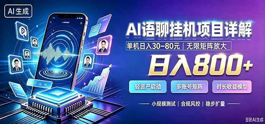 AI语聊挂机，日入（因人而异，不承诺收益）800+，适用个人副业，工作室矩阵操作