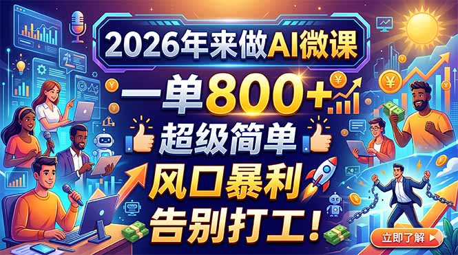 2026年来做AI微课，一单800+，超级简单，风口暴利，告别打工！-创课坊