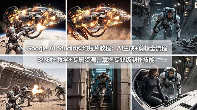 Google AI Studio科幻短片教程：AI生成+剪辑全流程，3小时+教学+专属资源，掌握专业级制作技能-创课坊
