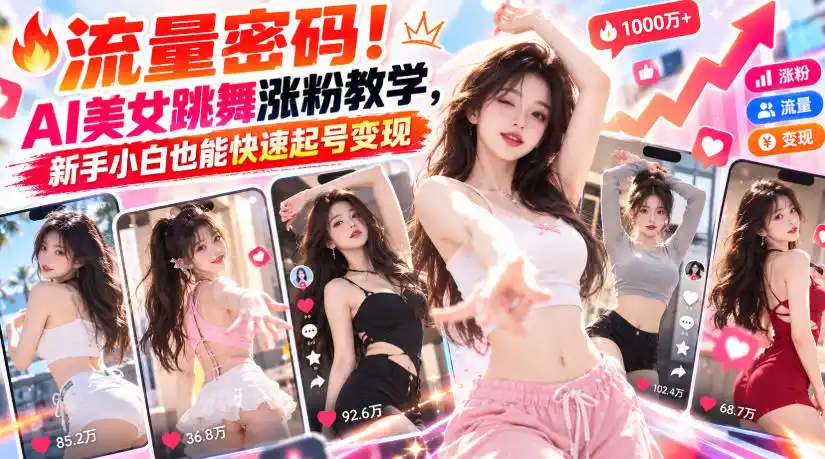 流量密码!AI美女跳舞涨粉教学,新手小白也能快速起号变现