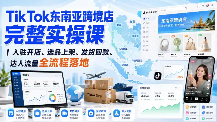 TikTok东南亚跨境店完整实操课｜入驻开店、选品上架、发货回款、达人流量全流程落地-创课坊