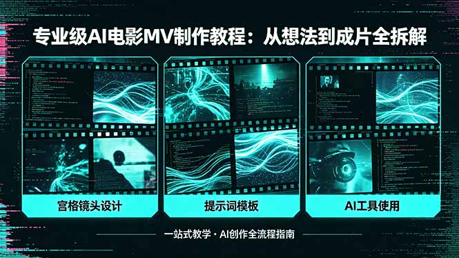 专业级AI电影MV制作教程，从想法到成片全拆解，宫格镜头+提示词模板+AI工具一站式教学-创课坊